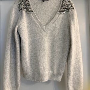 White House Black Market-Embellished V-Neck Women's Sweater